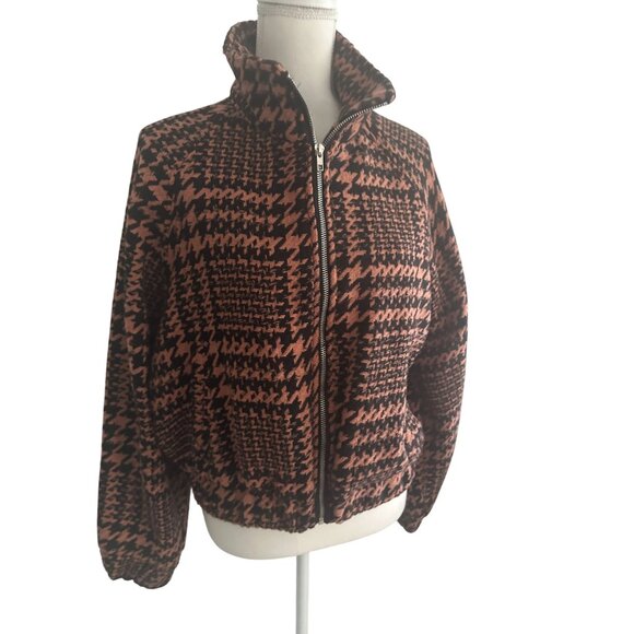 HYFVE Brown Black Houndstooth Bomber Jacket Coat Size Medium - Picture 3 of 6